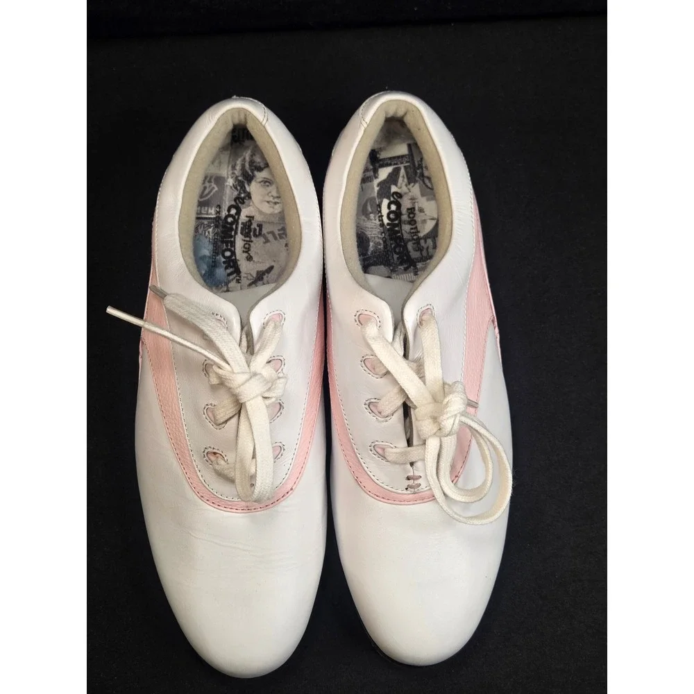 FootJoy eComfort Womens Golf Shoes White Pink Leather Spiked 98718 Size 9.5 M